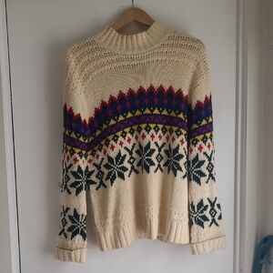 New York & Company Cream Multicolor Patterned Sweater